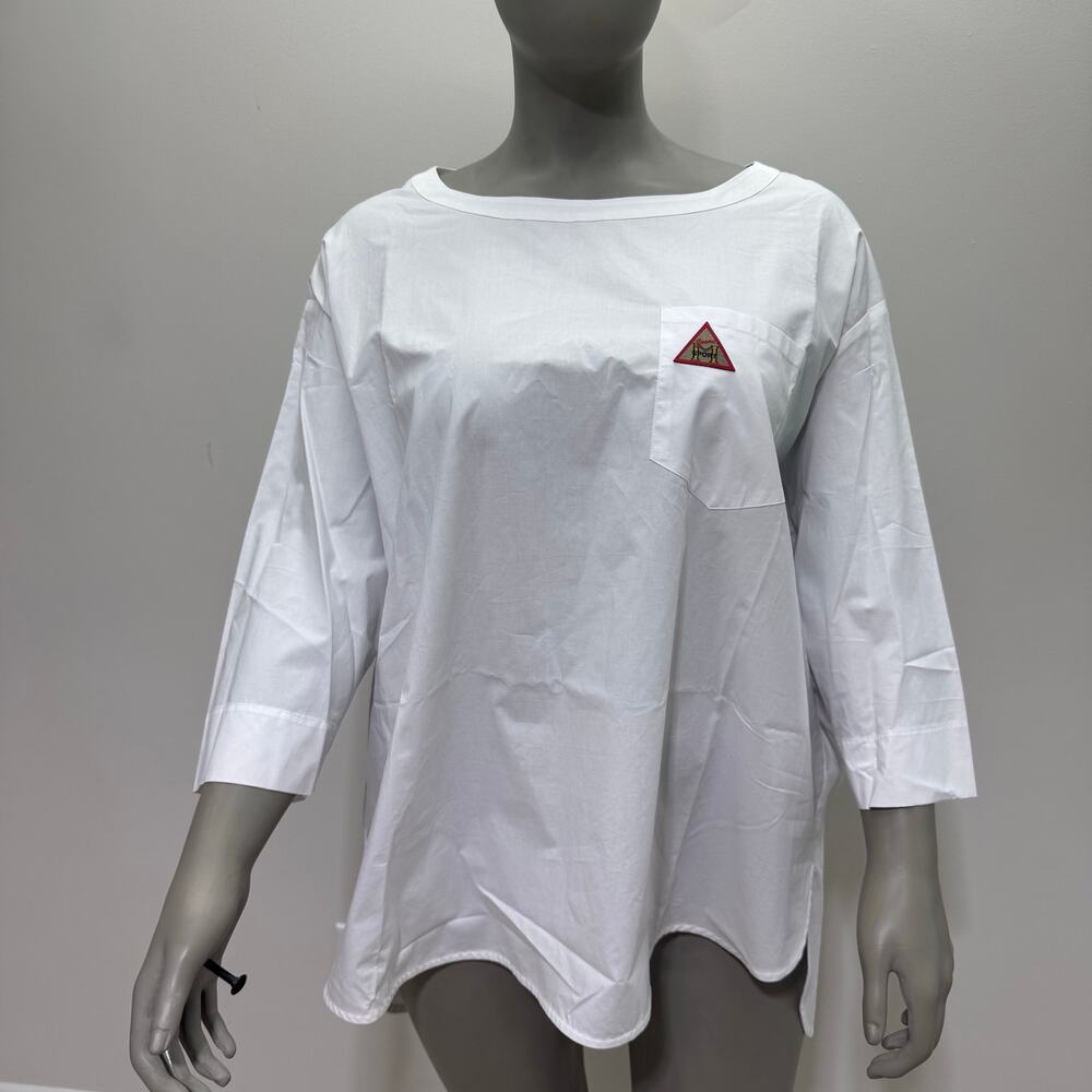 NWT Marina Rinaldi Hi Low White Cotton T-Shirt US 20 Minimalist Sporty Old Money